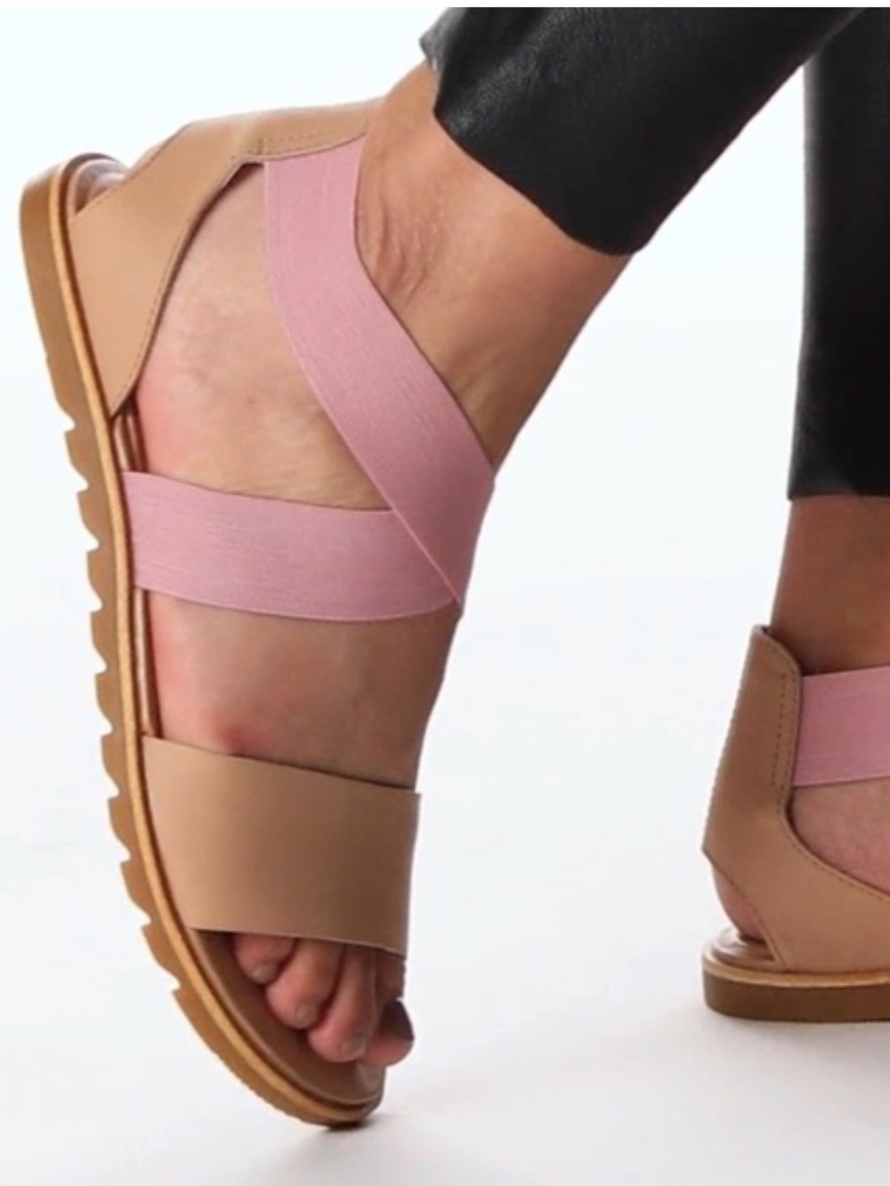 Sorel II Ella Strappy Sandals Honest Beige Eraser Pink Gladiator Flat Womens 9.5